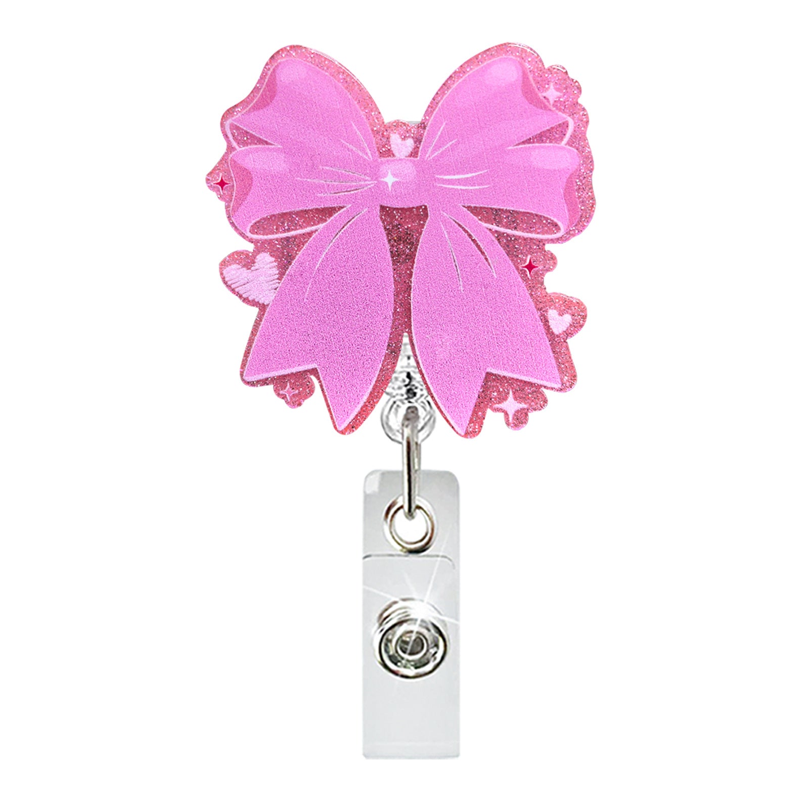 Wholesale New Acrylic Pink Bow Retractable Rotatable Badge Reel